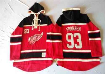 Red Wings #93 Johan Franzen Red Sawyer Hooded Sweatshirt Stitched NHL Jersey