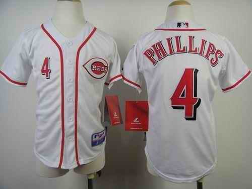 Reds #4 Brandon Phillips White Cool Base Stitched Youth MLB Jersey