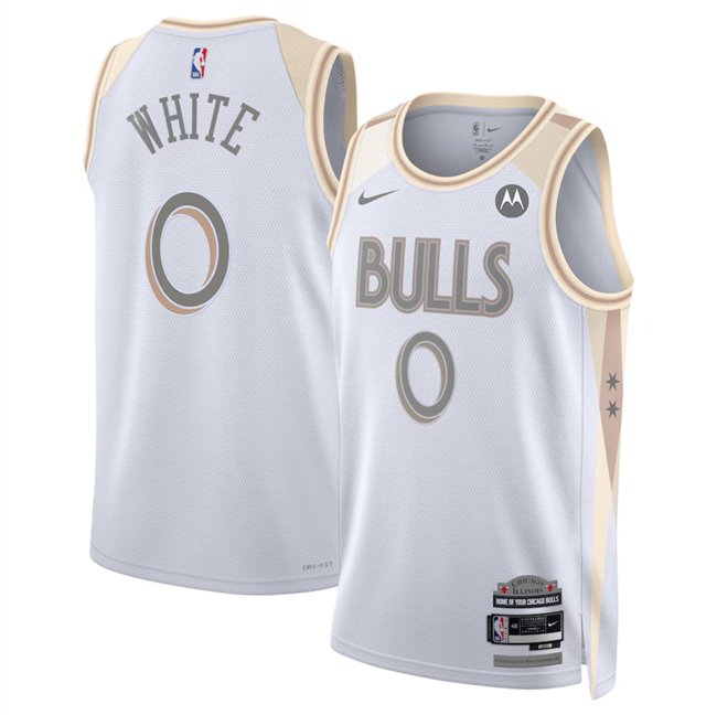 Men's Chicago Bulls #0 Coby White White 202/25 City Edition Stitched Basketball Jersey