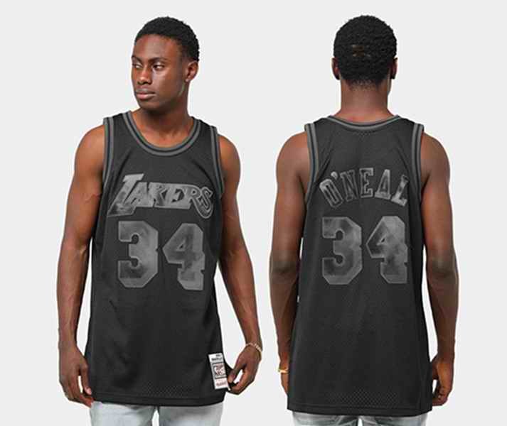 Men's Los Angeles Lakers #34 Shaquille O'Neal Black Stitched NBA Jersey