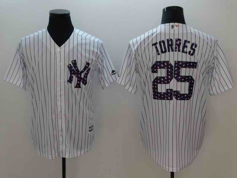 Men's MLB New York Yankees #25 Gleyber Torres White 2018 Stars & Stripes Cool Base Jersey