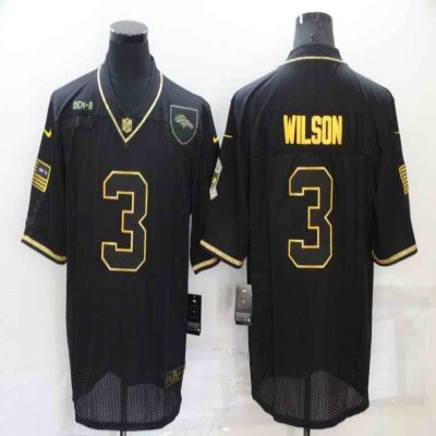 Men's Denver Broncos #3 Russell Wilson Black/Gold Salute To Service Limited Stitched Jersey