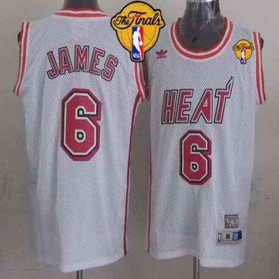 Heat #6 LeBron James White Swingman Throwback Finals Patch Stitched NBA Jersey