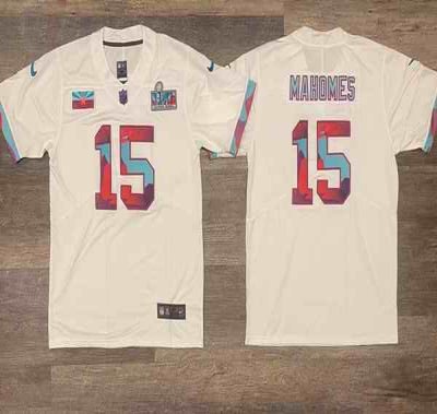 Men's Kansas City Chiefs #15 Patrick Mahomes White Super Bowl LVII Patch Vapor Untouchable Limited Stitched Jersey