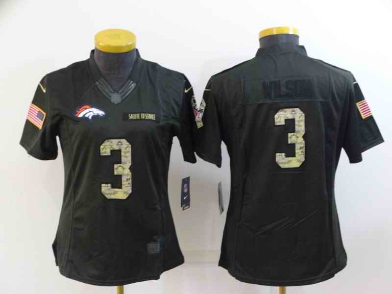 Women's Denver Broncos #3 Russell Wilson Olive Salute To Service Limited Stitched Jersey(Run Small)