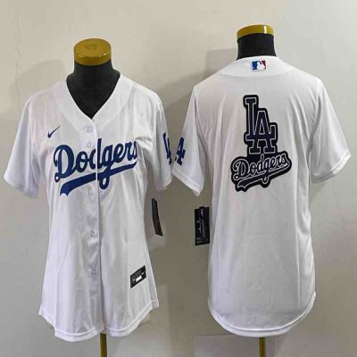 Women's Los Angeles Dodgers White Team Big Logo Stitched Jersey(Run Small)