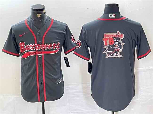 Men's Tampa Bay Buccaneers Grey Team Big Logo With Patch Cool Base Stitched Baseball Jersey