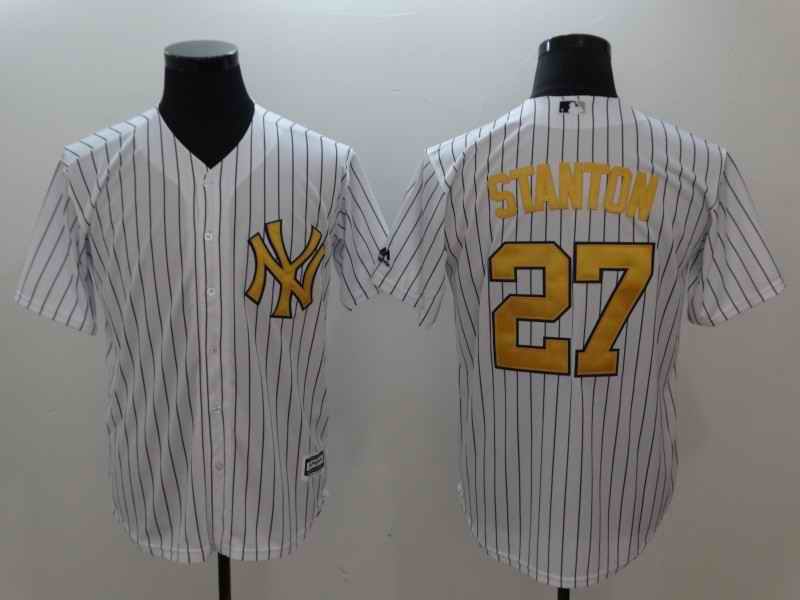 Men's New York Yankees #27 Giancarlo Stanton White Gold Cool Base Stitched MLB Jersey