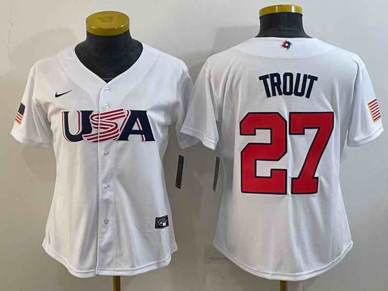 Youth USA Baseball #27 Mike Trout 2023 White World Baseball Classic Stitched Jersey