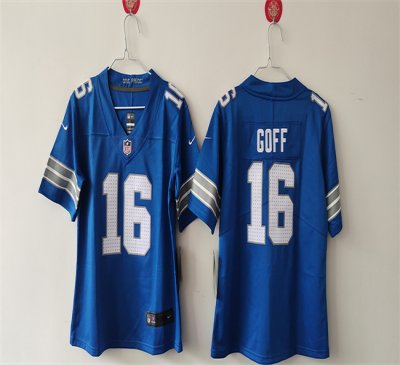 Women's Detroit Lions #16 Jared Goff Blue Vapor Stitched Jersey(Run Smaller)