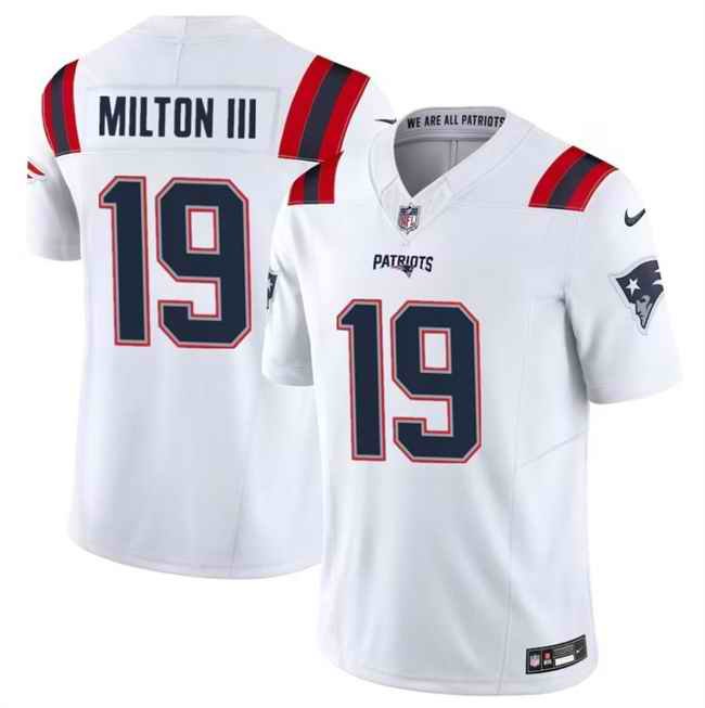 Men's New England Patriots #19 Joe Milton III White 2023 F.U.S.E. Vapor Limited Stitched Football Jersey