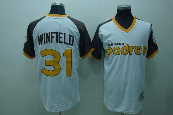 Mitchell and Ness Padres #31 Dave Winfield Stitched White Throwback MLB Jersey