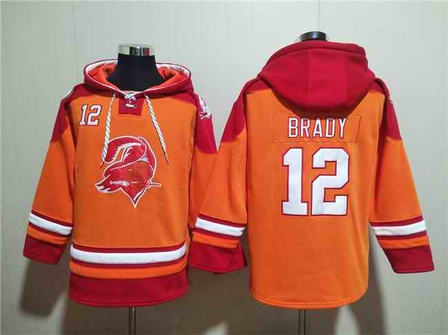 Men's Tampa Bay Buccaneers #12 Tom Brady Orange/Red Ageless Must-Have Lace-Up Pullover Hoodie