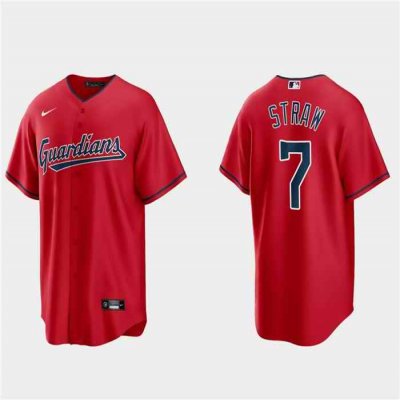 Men's Cleveland Guardians #7 Myles Straw Red Cool Base Stitched Jersey