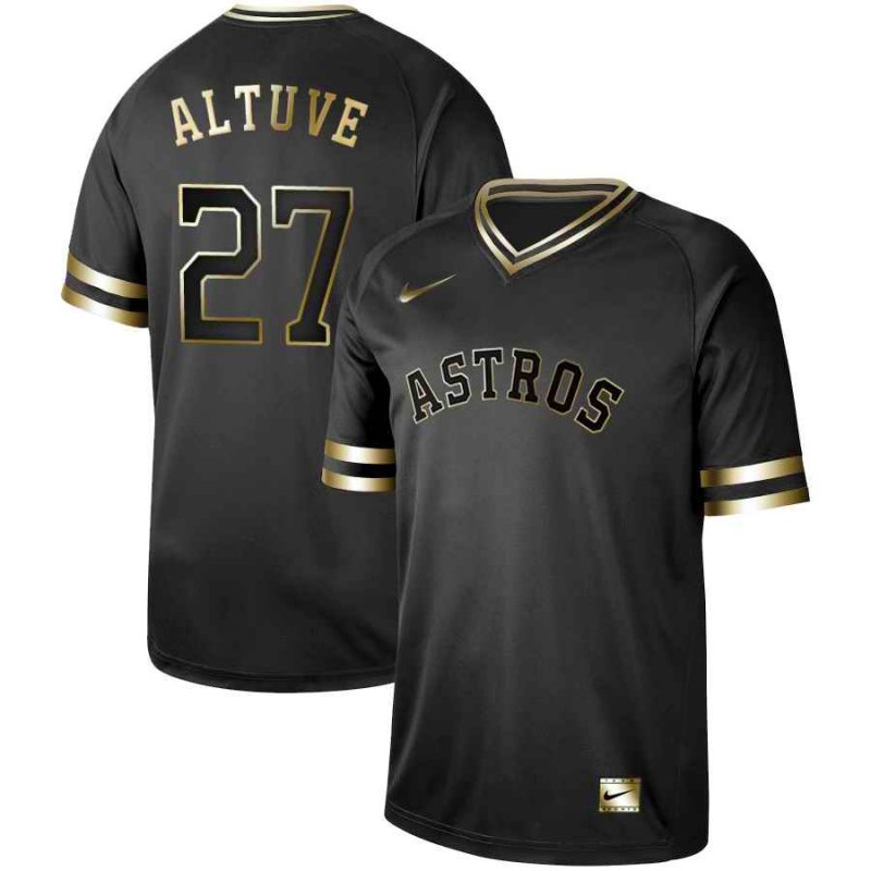 Men's Houston Astros #27 Jose Altuve Black Gold Stitched MLB Jersey