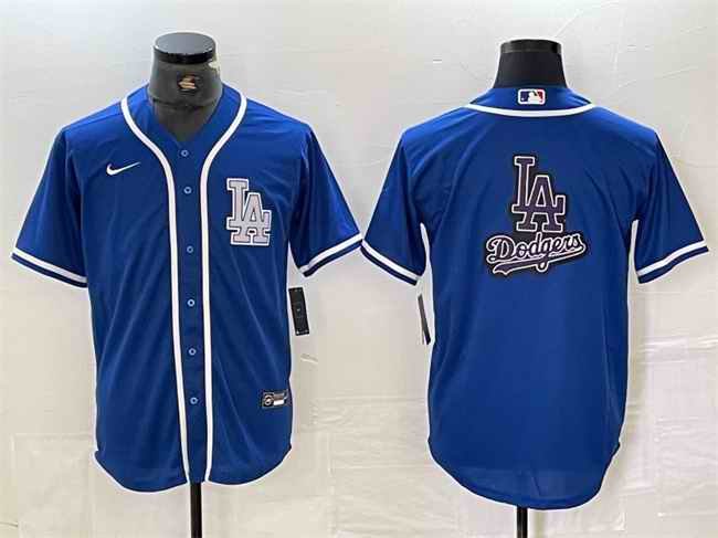 Men's Los Angeles Dodgers Team Big Logo Blue Cool Base Stitched Baseball Jersey