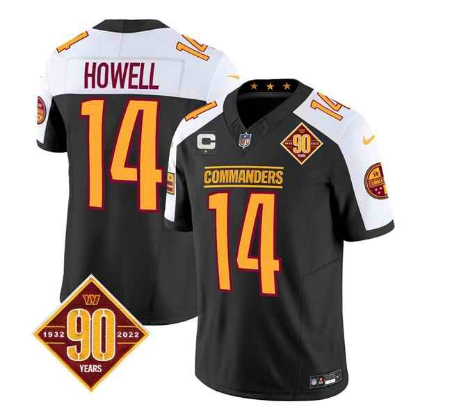 Men's Washington Commanders #14 Sam Howell Black/White 2023 F.U.S.E. With 1-Star C Patch 90th AnniversaryVapor Limited Stitched Football Jersey