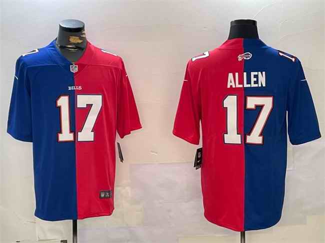 Men's Buffalo Bills #17 Josh Allen Royal/Red Split Limited Stitched Jersey