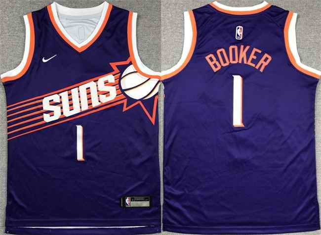 Youth Phoenix Suns #1 Devin Booker Purple 2023 Icon Edition  Stitched Basketball Jersey