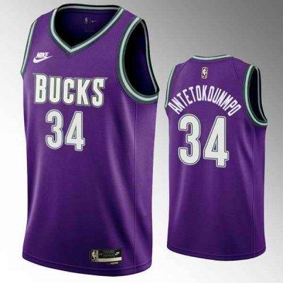 Men's Milwaukee Bucks #34 Giannis Antetokounmpo 2022/23 Purple Classic Edition Swingman Stitched Basketball Jersey