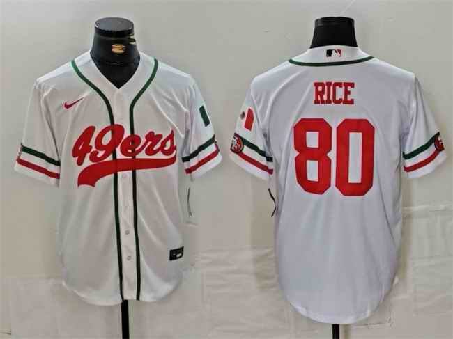 Men's San Francisco 49ers #80 Jerry Rice White With Patch Cool Base Stitched Baseball Jersey