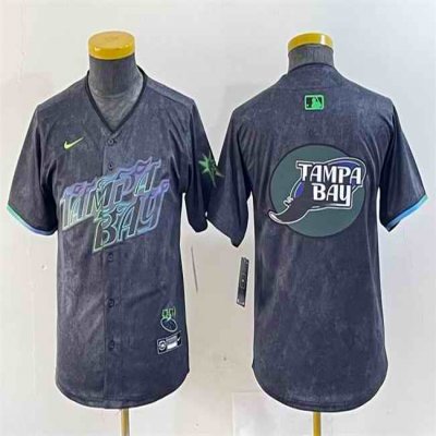 Youth Tampa Bay Rays Team Big Logo Charcoal 2024 City Connect Limited Stitched Baseball Jersey