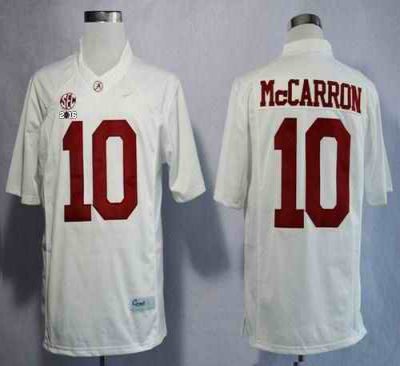 Crimson Tide #10 AJ McCarron White Limited 2016 College Football Playoff National Championship Patch Stitched NCAA Jersey