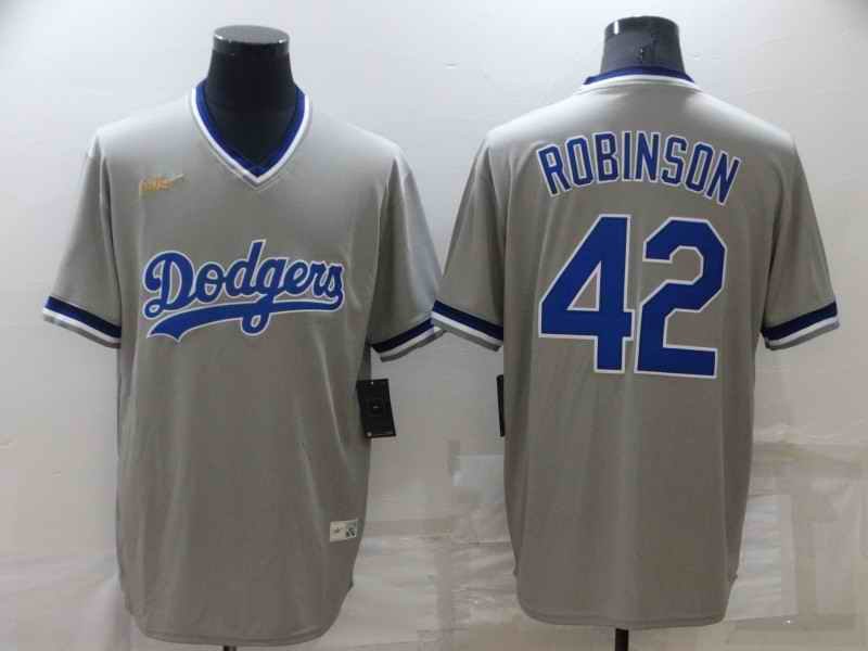 Men's Los Angeles Dodgers #42 Jackie Robinson Grey Stitched Baseball Jersey