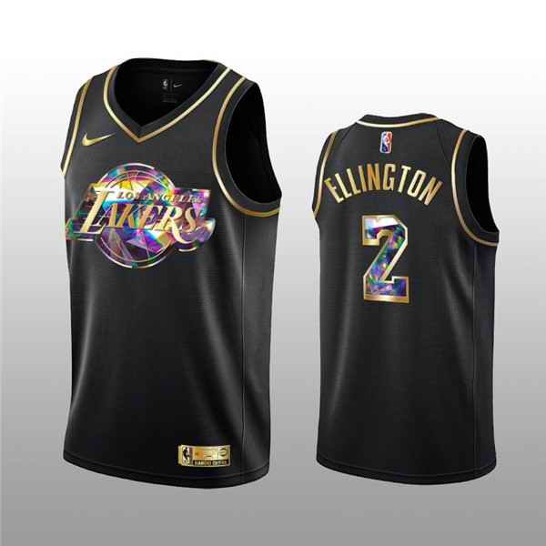 Men's Los Angeles Lakers #2 Wayne Ellington 2021/22 Black Golden Edition 75th Anniversary Diamond Logo Stitched Basketball Jersey