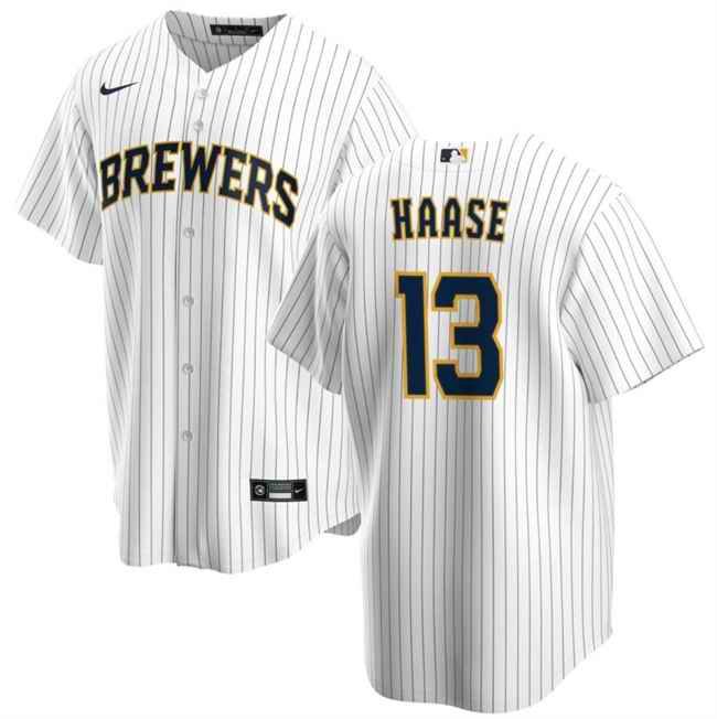 Men's Milwaukee Brewers #13 Eric Haase White Cool Base Stitched Jersey