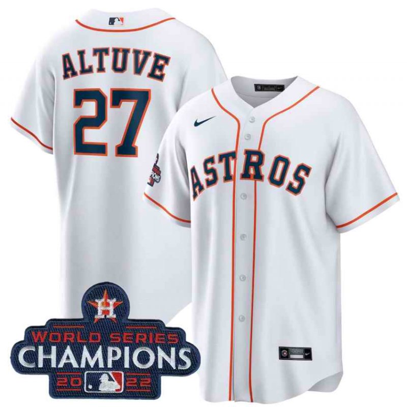 Men's Houston Astros #27 Jose Altuve White 2022 World Series Champions Home Stitched Baseball Jersey