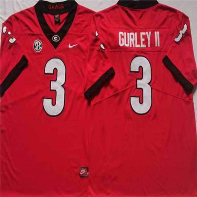 Men's Georgia Bulldogs #3 GURLEY II Red College Football Stitched Jersey