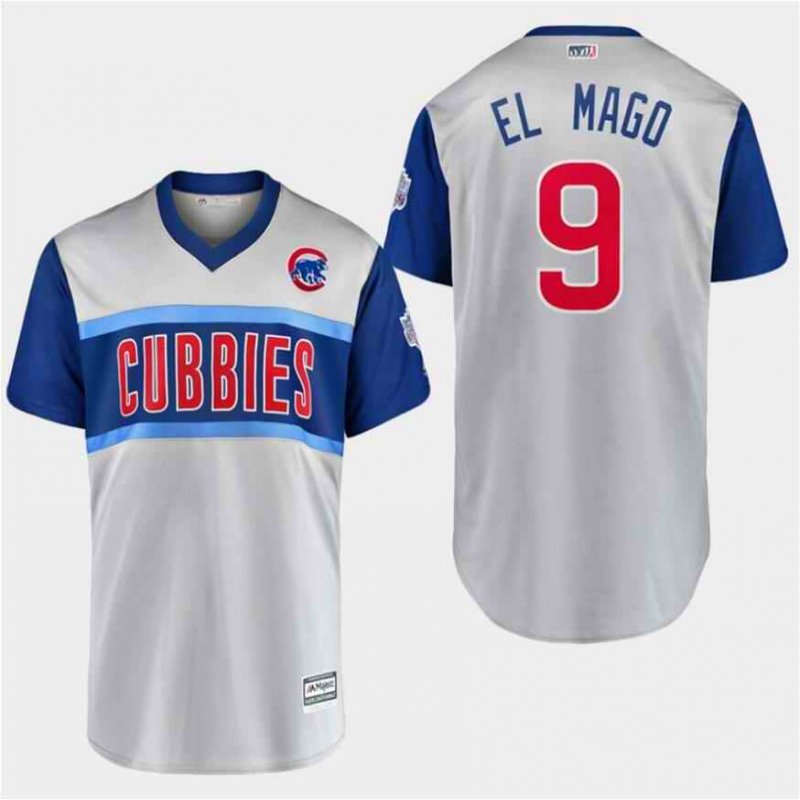 Men's Chicago Cubs #9 Javier Baez El Mago Majestic Gray 2019 MLB Little League Classic Replica Player Stitched MLB Jersey