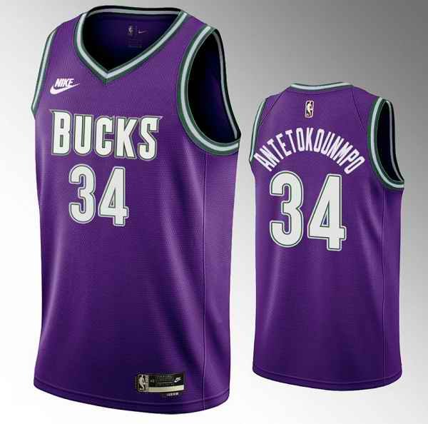 Youth Milwaukee Bucks #34 Giannis Antetokounmpo 2022/23 Purple Classic Edition Swingman Stitched Basketball Jersey