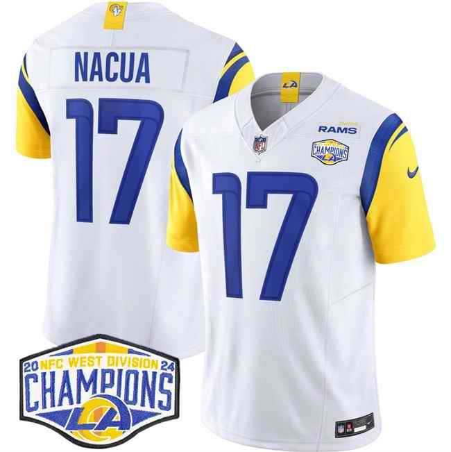 Men's Los Angeles Rams #17 Puka Nacua White 2024 NFC West Champions F.U.S.E. Vapor Untouchable Stitched Football Jersey