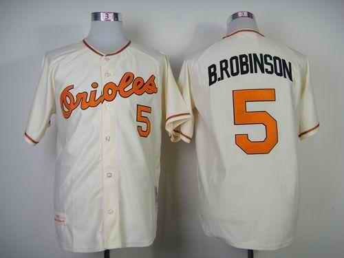 Mitchell And Ness 1989 Orioles #5 Brooks Robinson Cream Throwback Stitched MLB Jersey