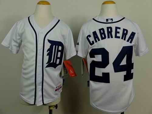 Tigers #24 Miguel Cabrera White Cool Base Stitched Youth MLB Jersey