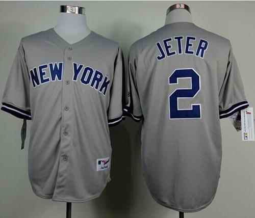 Yankees #2 Derek Jeter Grey Name On Back Stitched MLB Jersey