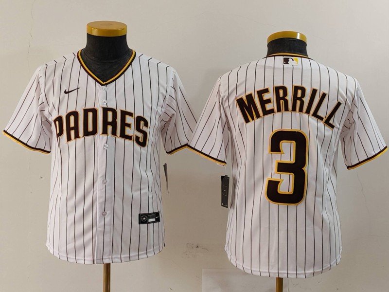 Youth San Diego Padres #3 Jackson Merrill White Stitched Baseball Jersey