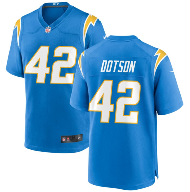 Men's Los Angeles Chargers #42 Elijah Dotson Blue Stitched Game Jersey