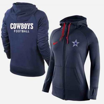 Women's Nike Dallas Cowboys Full-Zip Performance Hoodie Dark Blue