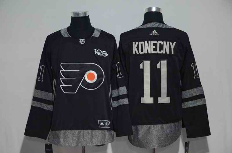 Philadelphia Flyers #11 Travis Konecny Black Men's 1917-2017 100th  Anniversary   Stitched NHL Jersey