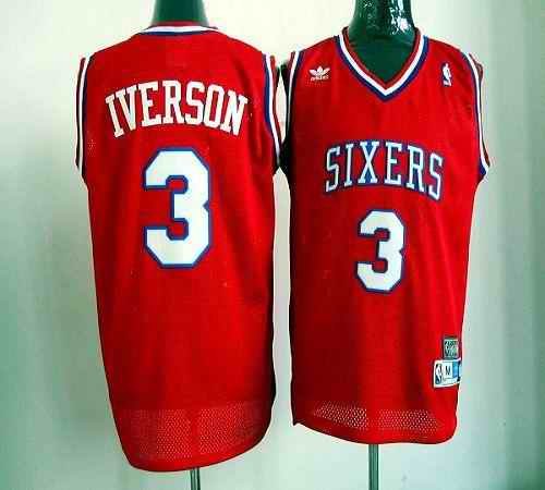 76ers #3 Allen Iverson Red Throwback Stitched NBA Jersey