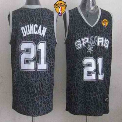 Spurs #21 Tim Duncan Black Crazy Light Finals Patch Stitched NBA Jersey