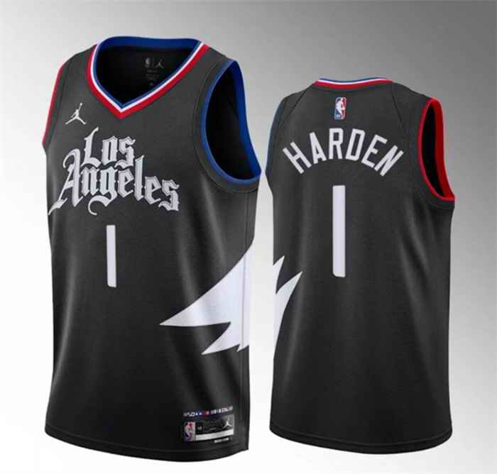 Men's Los Angeles Clippers #1 James Harden Black Statement Edition Stitched Jersey