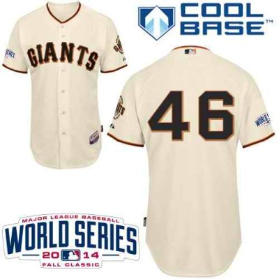 Giants #46 Santiago Casilla Cream Home Cool Base W/2014 World Series Patch Stitched MLB Jersey