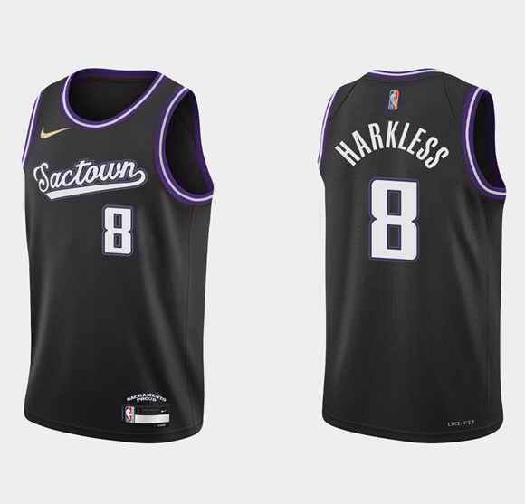 Men's Sacramento Kings #8 Maurice Harkless 2021/22 Black 75th Anniversary City Edition Stitched Basketball Jersey