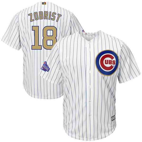 Men's Chicago Cubs #18 Ben Zobrist Majestic White 2017 Gold Program Cool Base Player Stitched MLB Jersey