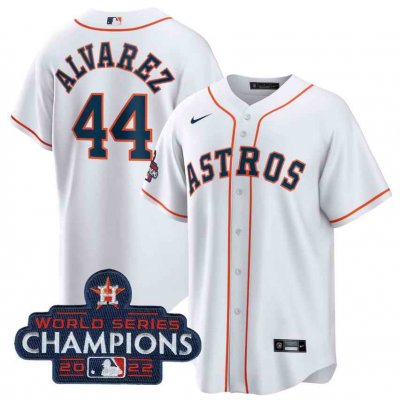 Men's Houston Astros #44 Yordan Alvarez White 2022 World Series Champions Home Stitched Baseball Jersey