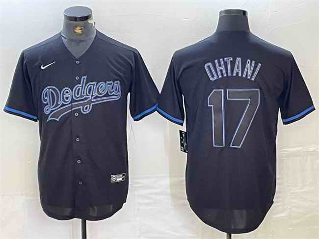 Men's Los Angeles Dodgers #17 Shohei Ohtani Black Cool Base Stitched Baseball Jersey